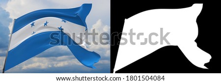 Waving flags of the world - flag of Honduras. Set of flag and alpha matte 3D illustration. Very high quality mask without unwanted edge. High resolution for professional composition.