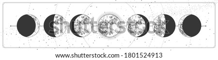 Modern magic witchcraft card with moon phases. Pagan moon symbol. Vector illustration Royalty-Free Stock Photo #1801524913