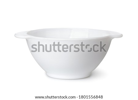 White ceramic soup bowl with handles isolated on white Royalty-Free Stock Photo #1801556848