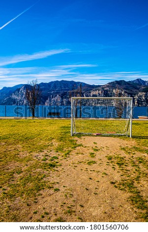 Deserted sports field on the shores of Lake Garda in Italy.