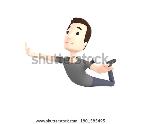 Character cartoon guy in a Grey T-shirt falling. 3d rendering. Illustration.