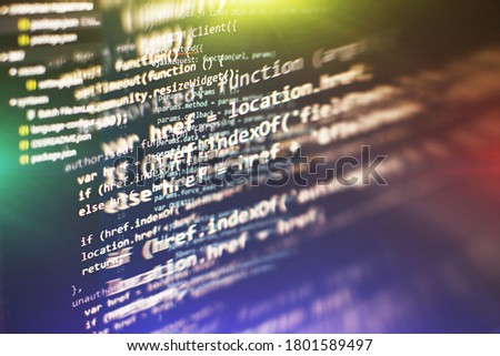 HTML5 in editor for website development. Website HTML Code on the Laptop Display Closeup Photo. Modern tech. Innovative startup project.