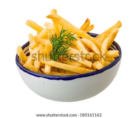 French fries isolated on white background with dill