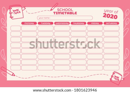 cute pink school timetable template Royalty-Free Stock Photo #1801623946