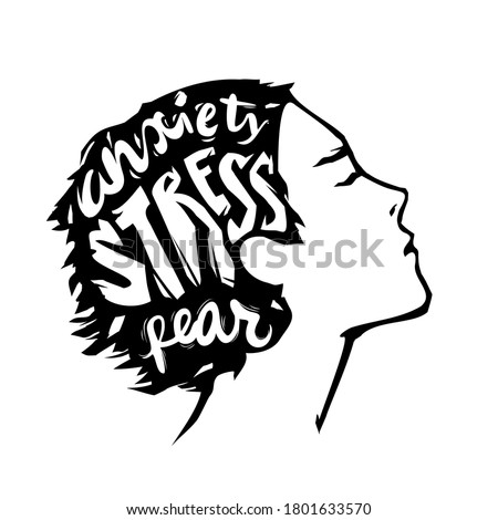 Stress, Fear Anxioety lettering on human head. Mental health awareness