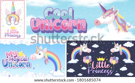 Cute unicorn banner on pastel background color illustration