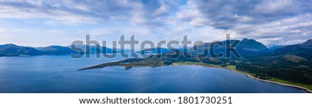 Aerial view of the sound of shuna on the west coast of argyll in the highlands of Scotland during summer