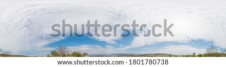 panorama of sky with clouds without ground, for easy use in 3D graphics and panorama for composites in aerial and ground spherical panoramas as a sky dome.