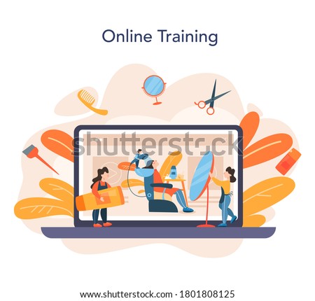 Hairdresser online service or platform. Idea of hair care in salon. Hair treatment and styling. Online training. Isolated vector illustration