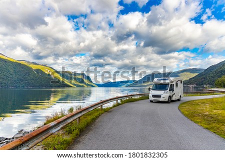 Family vacation travel RV, holiday trip in motorhome, Caravan car Vacation. Royalty-Free Stock Photo #1801832305