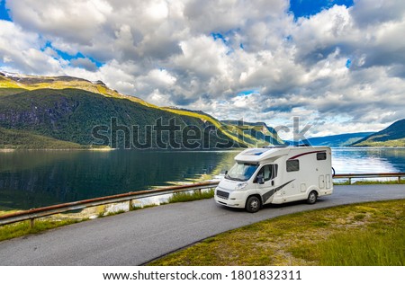 Family vacation travel RV, holiday trip in motorhome, Caravan car Vacation. Royalty-Free Stock Photo #1801832311