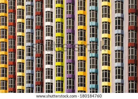 Close up view of a colourful building