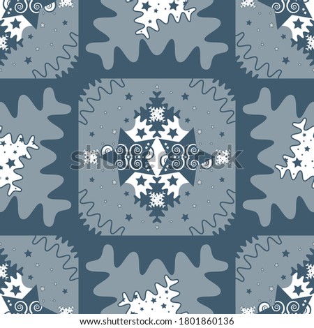 Pattern of stars and puzzle pieces style. Seamless pattern christmas theme. Vector illustration.