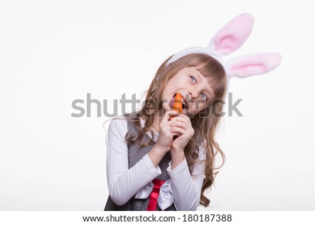 Little funny girl with rabbit ears.