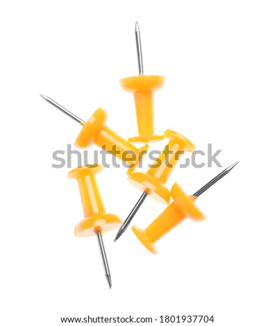 Colorful drawing pins isolated on white. School stationery