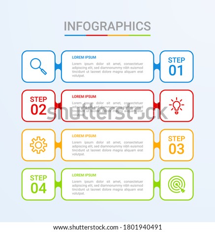 Business data visualization, infographic template with 4 steps on blue background, vector illustration