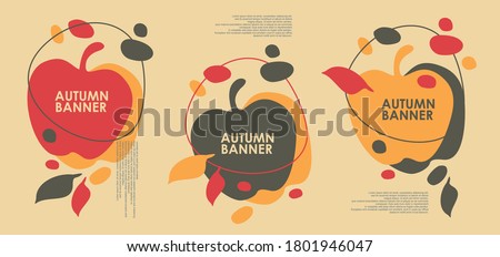 Autumn sales banner design with apple shape and falling leaves. Abstract vector background pattern. Royalty-Free Stock Photo #1801946047