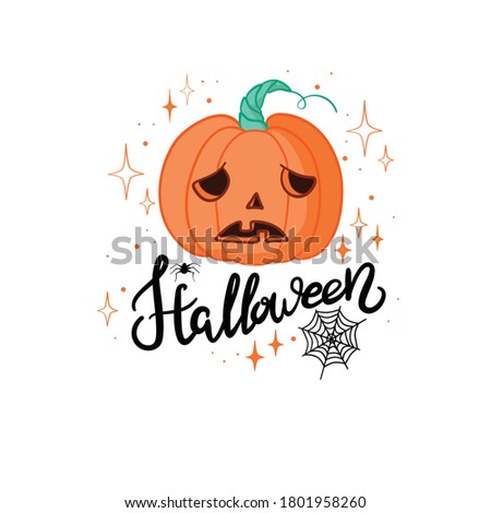 Happy Halloween lettering with pumpkin, vector calligraphy brush. A hand-drawn decorative design element.