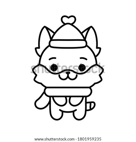 Kitten with scarf and hat. Cute emoji of a cat - Vector