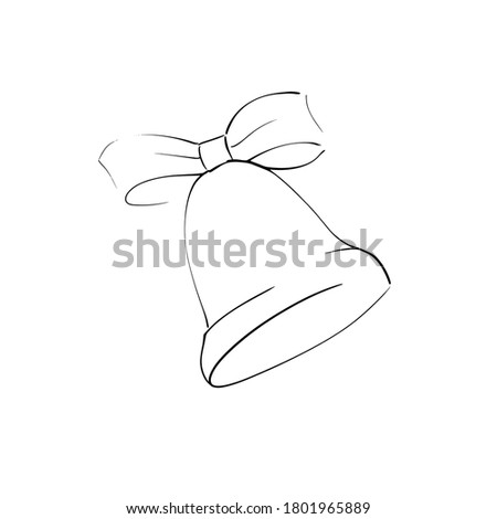Icon Vector Bell With Ribbon Bow Knot Outline Only No Fill On White Background. Flat Icon For Web, Apps, Or Design Product EPS10. Christmas Decoration.