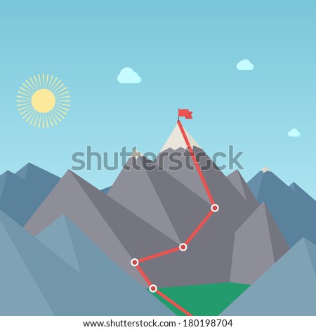 Mountaineering Route. Goal Achievement Concept. Vector