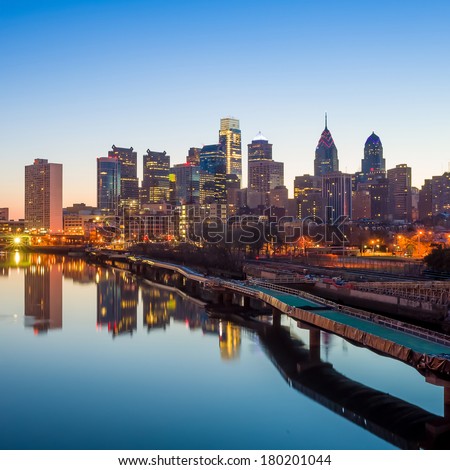 Downtown Skyline of Philadelphia, Pennsylvania at twilight