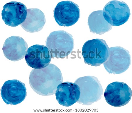 Blue watercolor circles pattern retro hand drawn ornament, round shapes, spots pattern, EPS 10. 