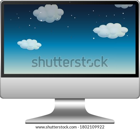 Computer with sky on screen desktop illustration