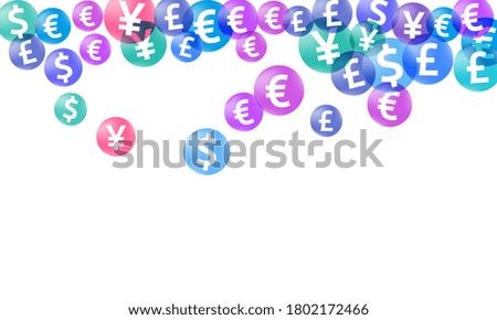 Euro dollar pound yen circle symbols flying currency vector design. Investment backdrop. Currency icons british, japanese, european, american money exchange elements wallpaper.