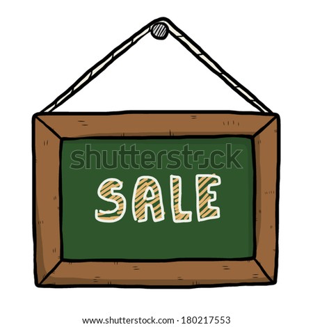 sale word on hanging board / cartoon vector and illustration, hand drawn style, isolated on white background.