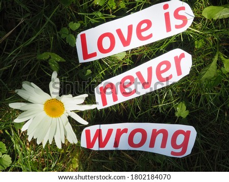 English proverb. cut the words. Love is never wrong