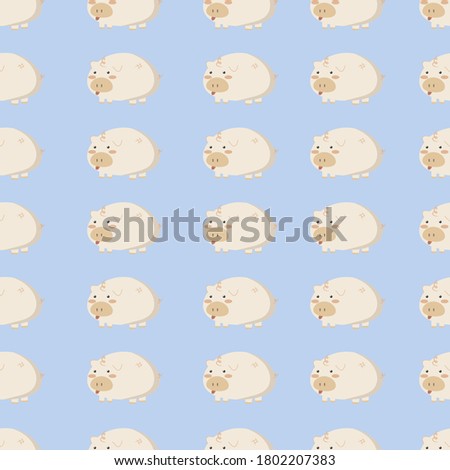 cute pattern with piglets on blue background