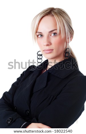 portrait of young businesswoman in black suit