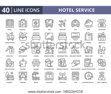 Set of hotel service vector icons in line style Royalty-Free Stock Photo #1802264158