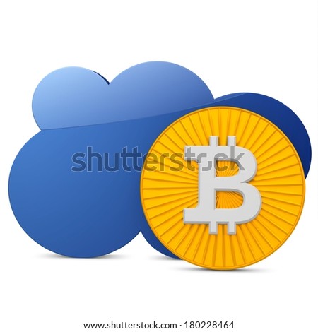 3d bitcoin with the cloud  on white background