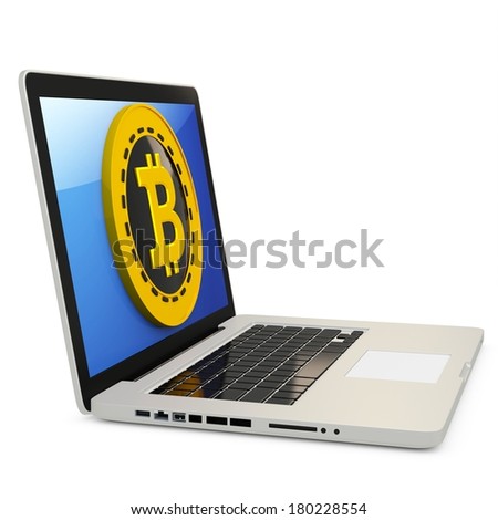 3d bitcoin with laptop computer  on white background