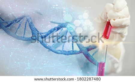 Scientist holding liquid biological sample                                            Royalty-Free Stock Photo #1802287480