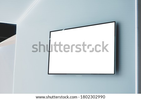 Blank lcd smart TV presentation at event convention exhibit trade show and booth in conference hall, Mock up or white blank advertising background