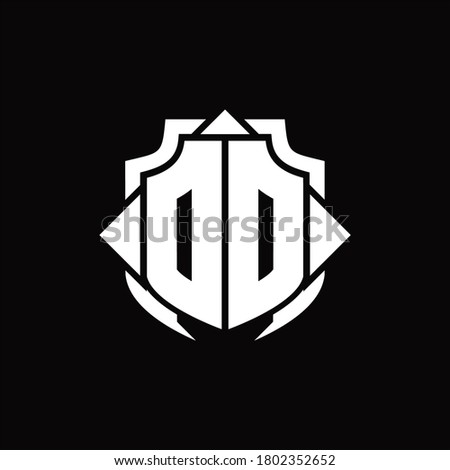 DD logo monogram with shield line and 3 arrows shape design template on black background