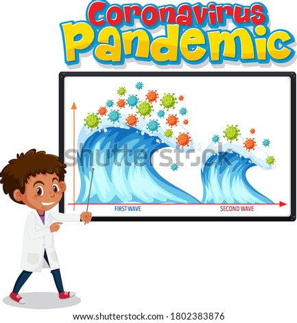 Coronavirus global pandemic with with second wave graph illustration
