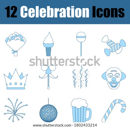 Celebration Icon Set. Thin Line With Blue Fill Design. Vector Illustration.