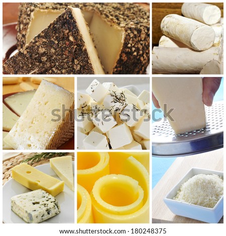 a collage of pictures of different kind of cheese