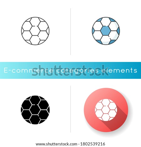 Soccer ball icon. Play football with team. Equipment for championship. Classic leather checke ball. Athletic activity. Linear black and RGB color styles. Isolated vector illustrations