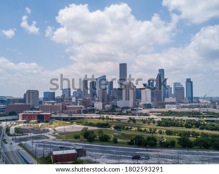 Houston Texas - Downtown Aerial View with Blue Skies - Building - Urban