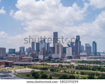 Houston Texas - Downtown Aerial View with Blue Skies - Building - Urban