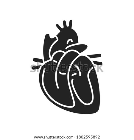 Anatomy cardiovascular system black lglyph icon. Human internal organ. Cardiology. Outline pictogram for web page, mobile app, promo.