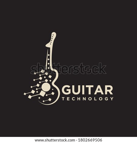 Guitar Tech design vector template. Simple set of acoustic guitar vector icons, Guitar technology music studio logo creative vector icon