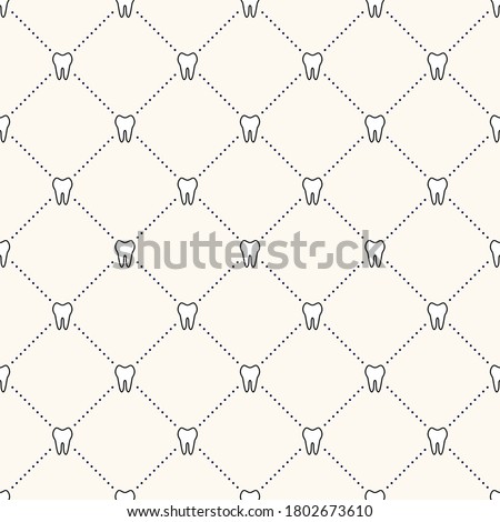 Vector seamless geometric pattern with teeth and dots. Dental medical background for decoration, digital paper, textile. Minimalistic style backdrop for web