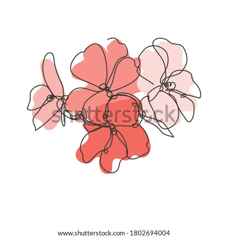 Decorative hand drawn geranium flower, design element. Can be used for cards, invitations, banners, posters, print design. Continuous line art style