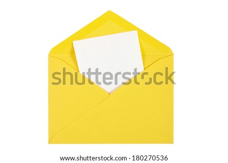 Opened yellow envelope  with blank paper sheet Isolated